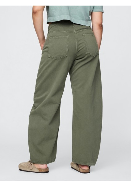 Kadın Haki High Rise Barrel Jean Pantolon fırsatları