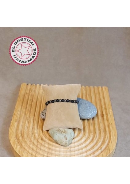 5941 Hematit ve Onix Parlak Doğal Taş Erkek Bileklik