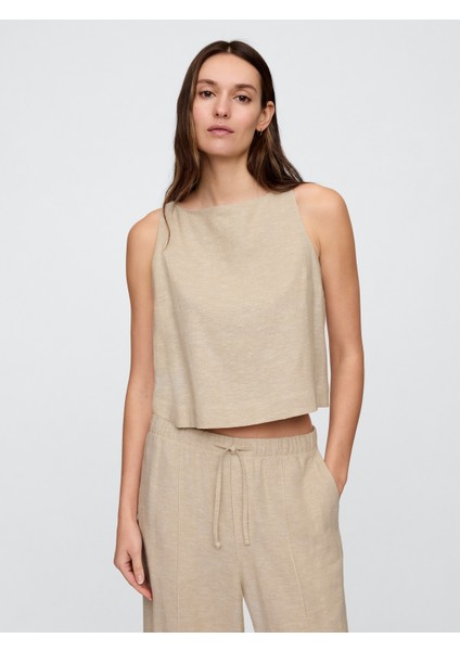 Kadın Kahverengi Keten Gömlek