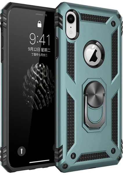 Apple iPhone XR Kılıf Sofya Yüzüklü Silikon Kapak - Yeşil Mrayd
