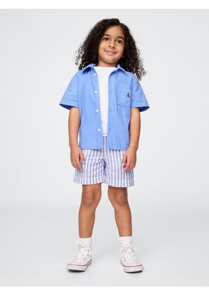 Erkek Bebek Mavi Brannan Bear Kısa Kollu Gömlek