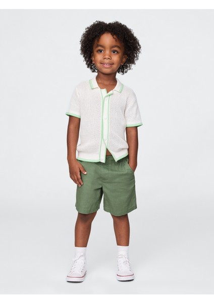 Erkek Bebek Haki Keten Pamuk Karışımlı Şort