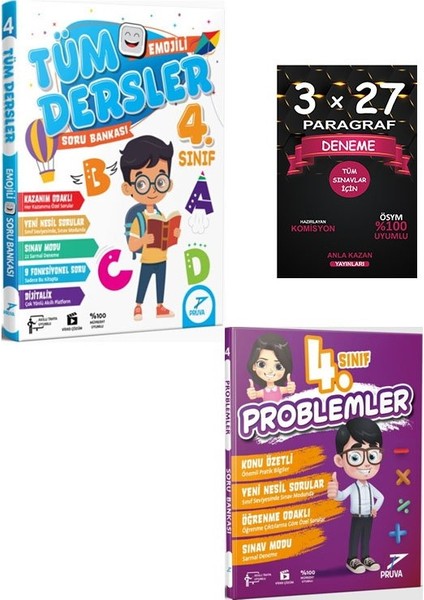Pruva Akademi 4. Sınıf Tüm Dersler Soru Bankası+Problemler +Anlakazan Paragraf