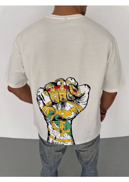 Bisiklet Yaka Baskılı Oversize T-Shirt - Beyaz modelleri