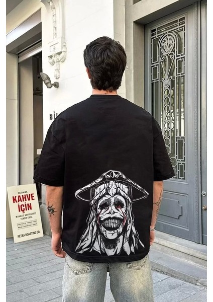 Bisiklet Yaka Baskılı Oversize T-Shirt - Siyah
