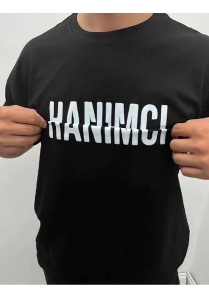 Bisiklet Yaka Katlanan Baskılı T-Shirt - Siyah