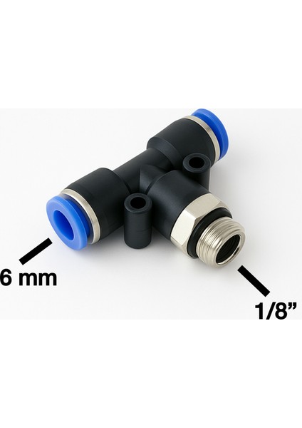 EPB06-G01 Orta Bacak Tee 6 mm 1/8'' Pnömatik Valf