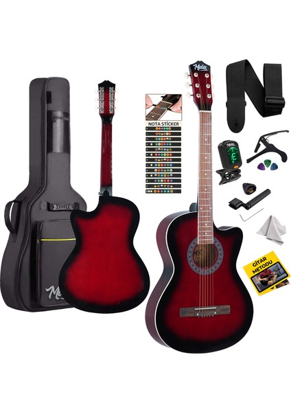 XC-120RD Kaliteli Akustik Gitar Gül Klavye Sap Ayarlı 4/4 Full set