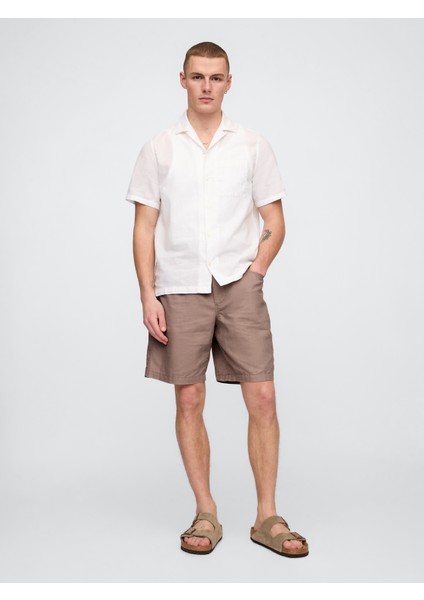 Erkek Kahverengi Keten Şort