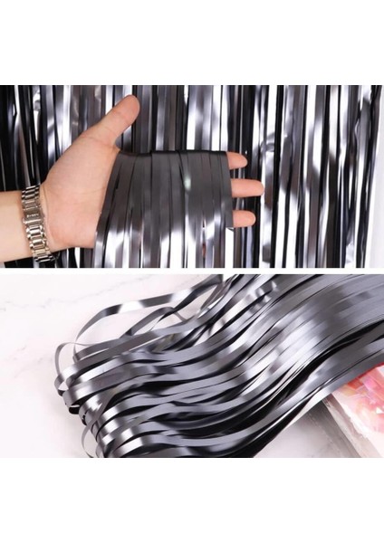 Metalize arka fon perde 1x2 MAT metalik SİYAH