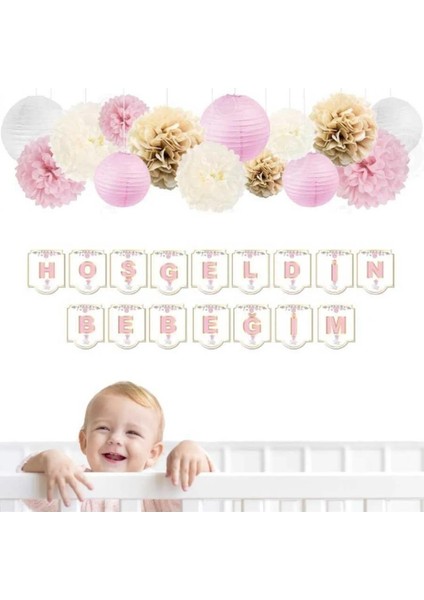 Karton Yazı Lüx Banner Hoşgeldin Bebeğim-PEMBE