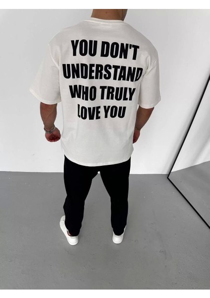 Bisiklet Yaka Baskılı Oversize T-Shirt - Beyaz modelleri