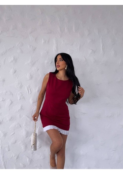 Pile Detaylı Mini Elbise
