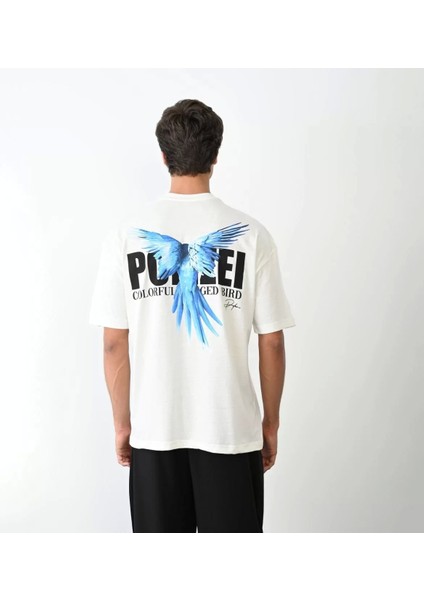 Bisiklet Yaka Baskılı Oversize T-Shirt - Beyaz indirimleri