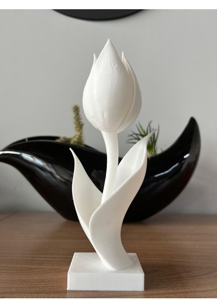 Beyaz Lale Dekoratif Biblo Yapay Lale Çiçek Dekoratif Obje 18 cm