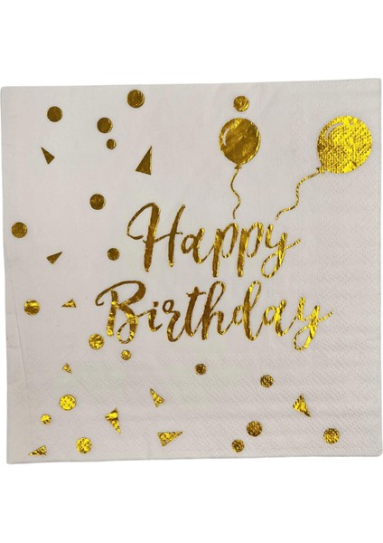 Peçete Varaklı Happy Birthday yazı beyaz üstü gold fiyatları