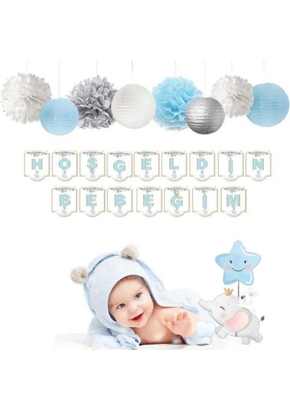 Karton Yazı Lüx Banner Hoşgeldin Bebeğim-MAVİ