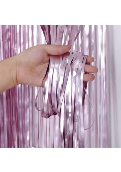 Dekoratif Püsküllü Saçak Perde Arka Fon 1x2 Metre Mat Pembe