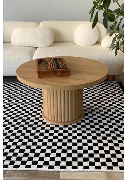 Akça Dama Desenli Yıkanabilir Dokuma Kaymaz Taban Halı Yolluk Kilim Beyaz