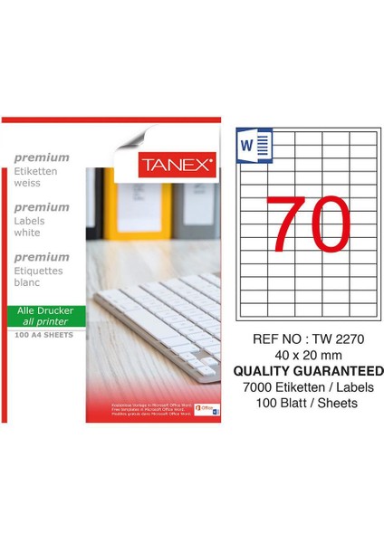 TW-2270 Yazıcı Etiketi 40 x 20 mm 7.000 Adet - Beyaz