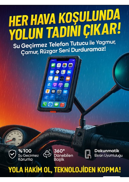Motosiklet ve Scooter Için Profesyonel Dikiz Ayna Uyumlu Telefon Tutucu Orjinal Malzeme Yüksek Kalite Güneşlik Tasarımlı Universal Modellere Uyumlu Kolay Kurulum PB08