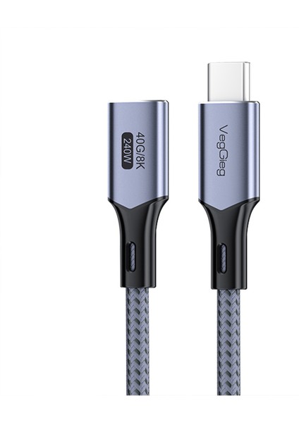 Veggieg USB 4.0 E-Mark 240W 40GBPS Thunderbolt 4 8k 60Hz Type-C Uzatma Kablosu 1 Metre