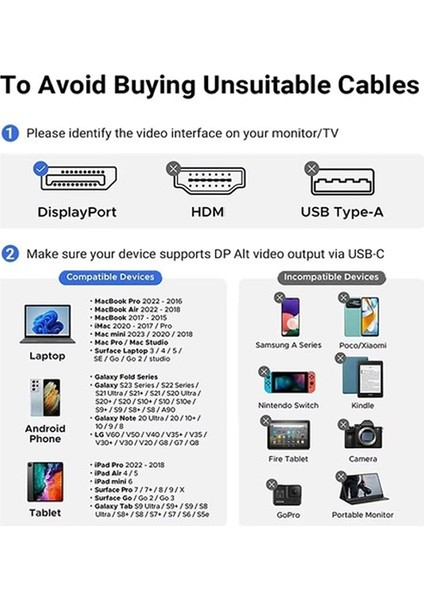 3131 Type-C To Displayport 8k 60Hz, 4k 120 Hz, Display Port DP Çevirici Dönüştürücü Adaptör