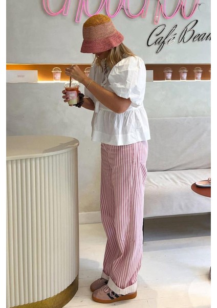 Kadın Pembe Çizgili Jean Pantolon Günlük Kullanım İçin Pamuklu Model MG2463 modelleri