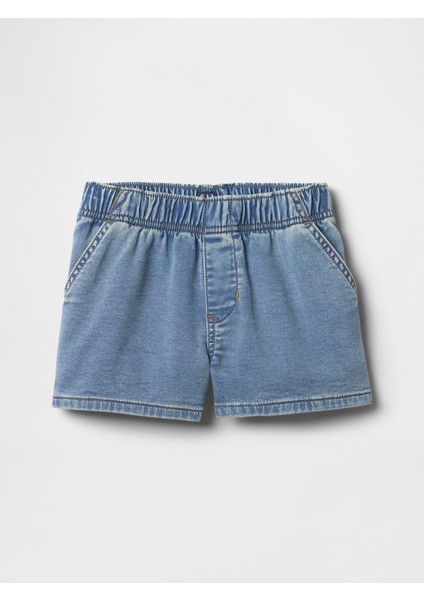 Kız Çocuk Açık Mavi High Rise Pull-On Eşofman Altı Jean Şort