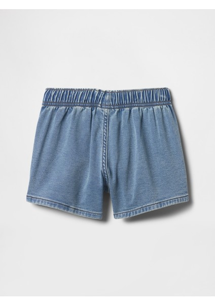 Kız Çocuk Açık Mavi High Rise Pull-On Eşofman Altı Jean Şort fırsatları