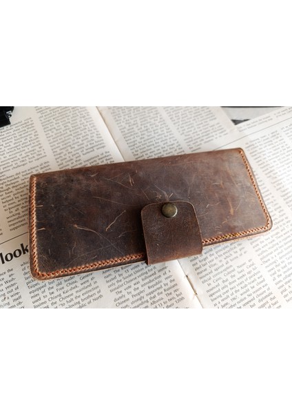 Kesimden Dikime Tamamen El Emeği Deri Cüzdan 12 Kart 2 Banknot Alanı (19.4cm*8,5cm) Pln3