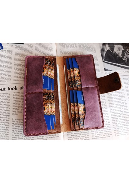 Kesimden Dikime Tamamen El Emeği Deri Cüzdan 12 Kart 2 Banknot Alanı (19.4cm*8,5cm) Pln3