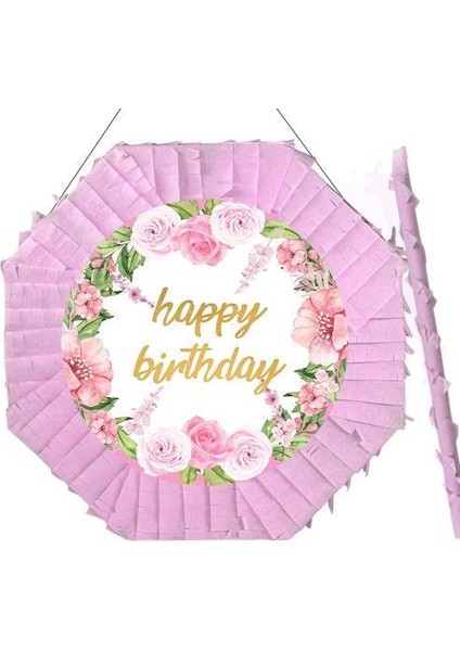 Happy Birthday Pinyata Pembe Güllü 42 cm + Sopası