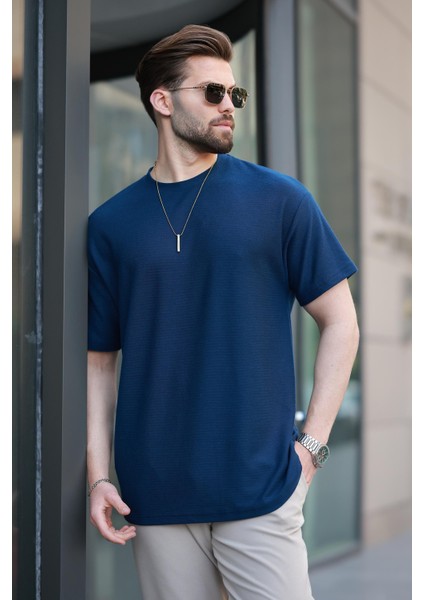Lacivert Basic Bisiklet Yaka Erkek Tişört E7133