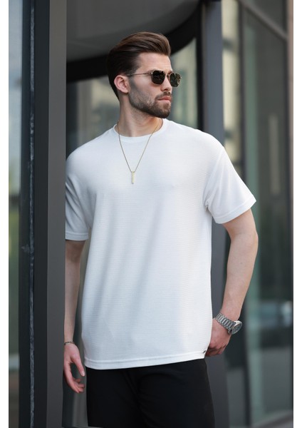 Ekru Basic Bisiklet Yaka Erkek Tişört E7133