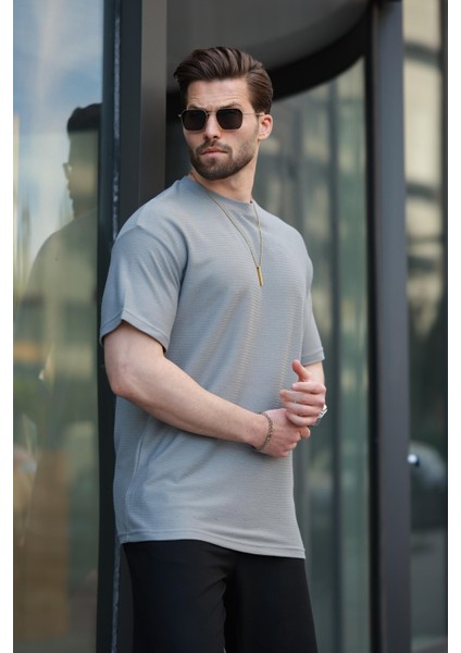 Boyalı Gri Basic Bisiklet Yaka Erkek Tişört E7133 fiyatları