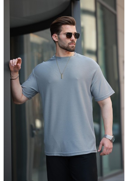 Boyalı Gri Basic Bisiklet Yaka Erkek Tişört E7133 modelleri