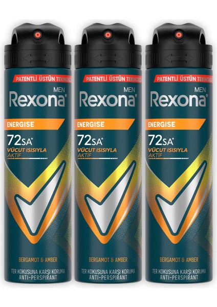 Men Erkek Sprey Deodorant Energise Bergamot & Amber 150 ml X3