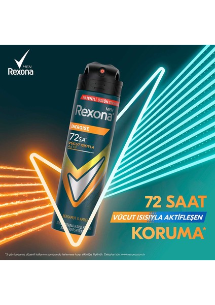 Men Erkek Sprey Deodorant Energise Bergamot & Amber 150 ml X3