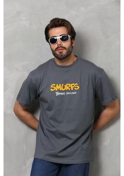 Basic Bisiklet Yaka Oversize T-Shirt - Füme indirimleri