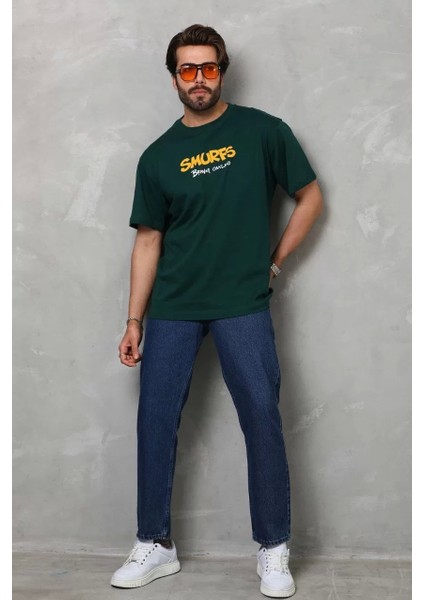 Basic Bisiklet Yaka Oversize T-Shirt - Yeşil