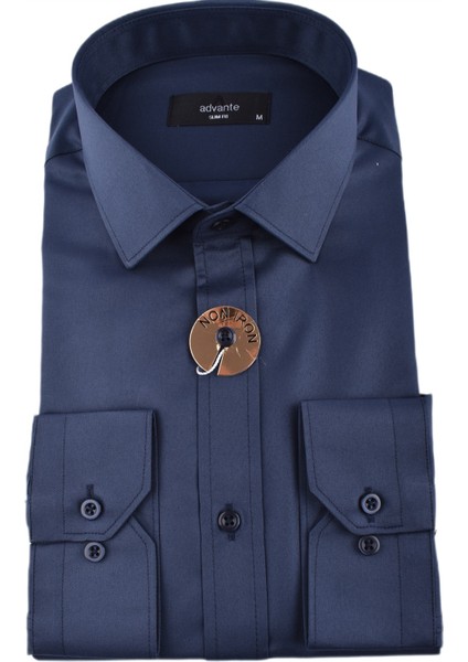 Mikrofiber Saten Slimfit Gömlek/lacivert/m