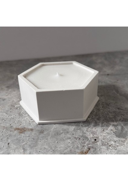 Altıgen Beton Mumluk - El Yapımı Modern Dekoratif Luxdecire Soya Mumu (8,8 x 3,5 Cm)