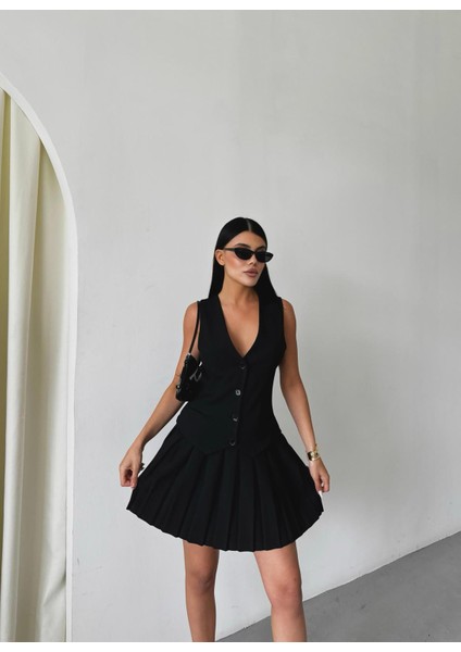 Mini Elbise Model Pileli Etek Şık Elbise