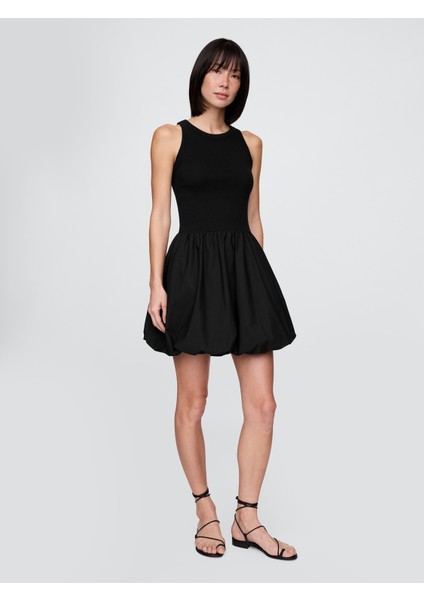 Kadın Siyah Balon Mini Elbise