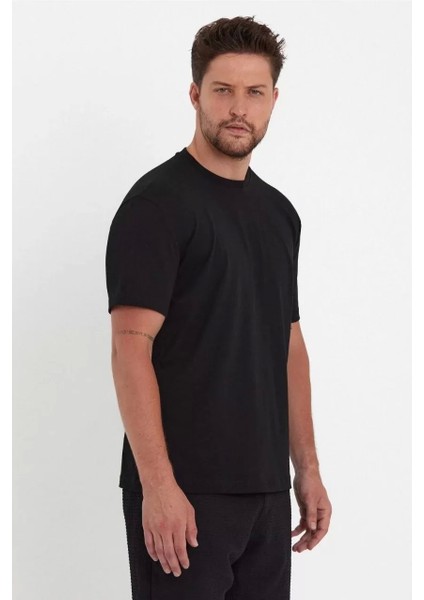 Düz Biskilet Yaka Oversize T-Shirt - Siyah