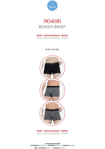 Erkek, Lisanslı, Uspa, Siyah-Antrasit Melanj-Baskılı 3'lü Boxer