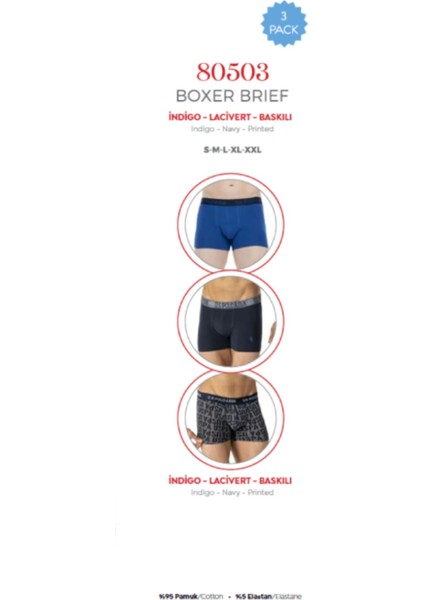 Erkek, Lisanslı, Uspa, Indigo-Lacivert-Baskılı 3'lü Boxer