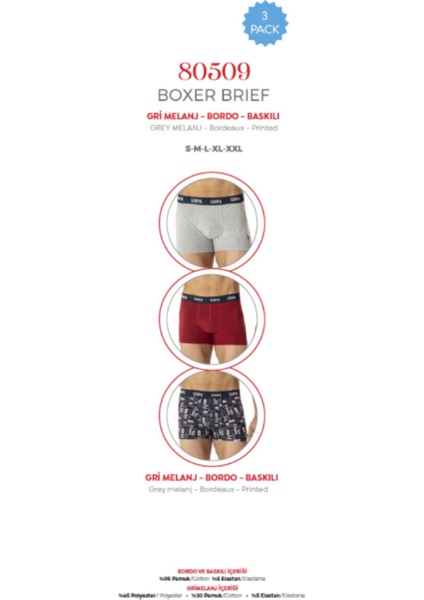Erkek, Lisanslı, Uspa, Lacivert-Mavi-Baskılı 3'lü Boxer