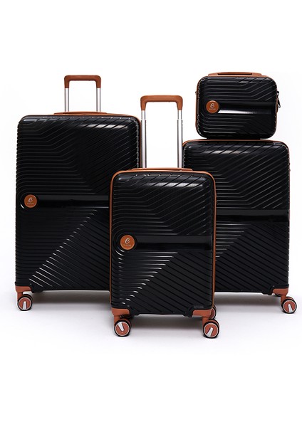 4’lü Valiz Seti Elatae Exclusive Pro Polipropilen Kırılmaz Büyük - Orta - Kabin Boy ve Makyaj 5239